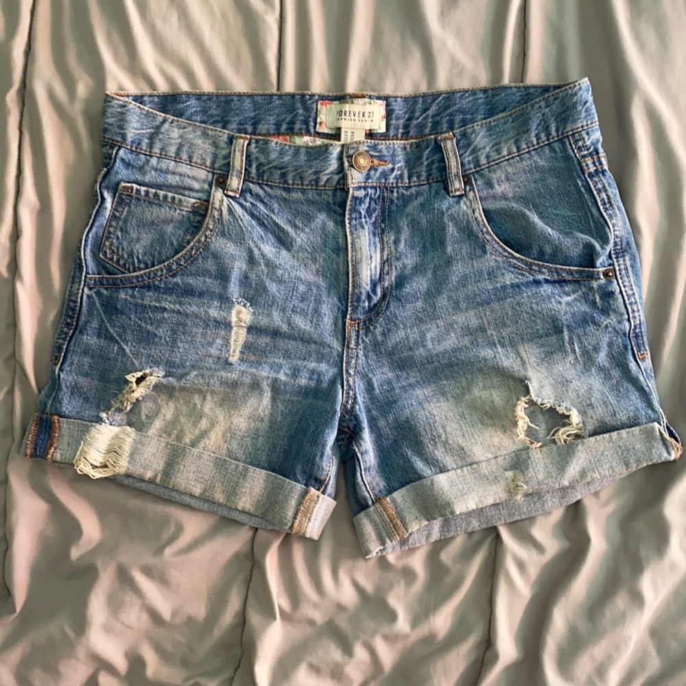Forever 21 Light Wash Distressed Denim Shorts